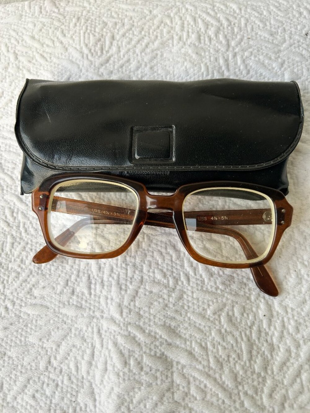 Vintage USS S9 Military Glasses Frame Brown BCG Case